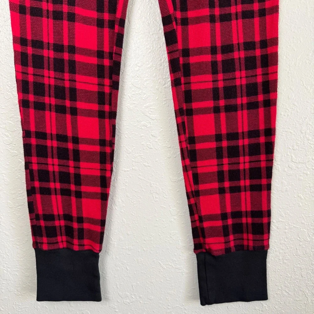 Victoria Secret Red Black Plaid Thermal Pajama Set Henley Jogger S